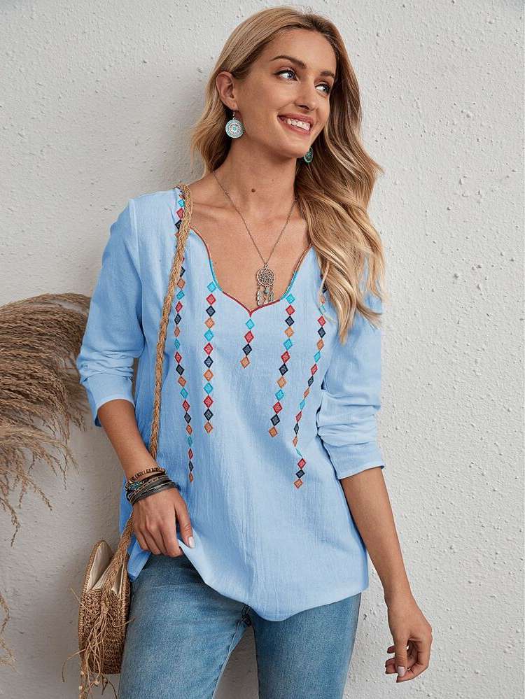 Regular Fit Casual Long Sweetheart Women Blouses 751