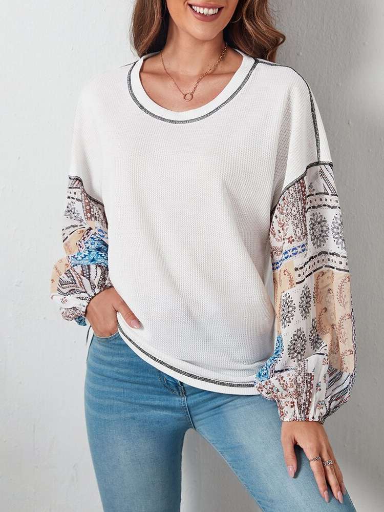  Scarf Print Casual Regular Fit Women T-Shirts 7744