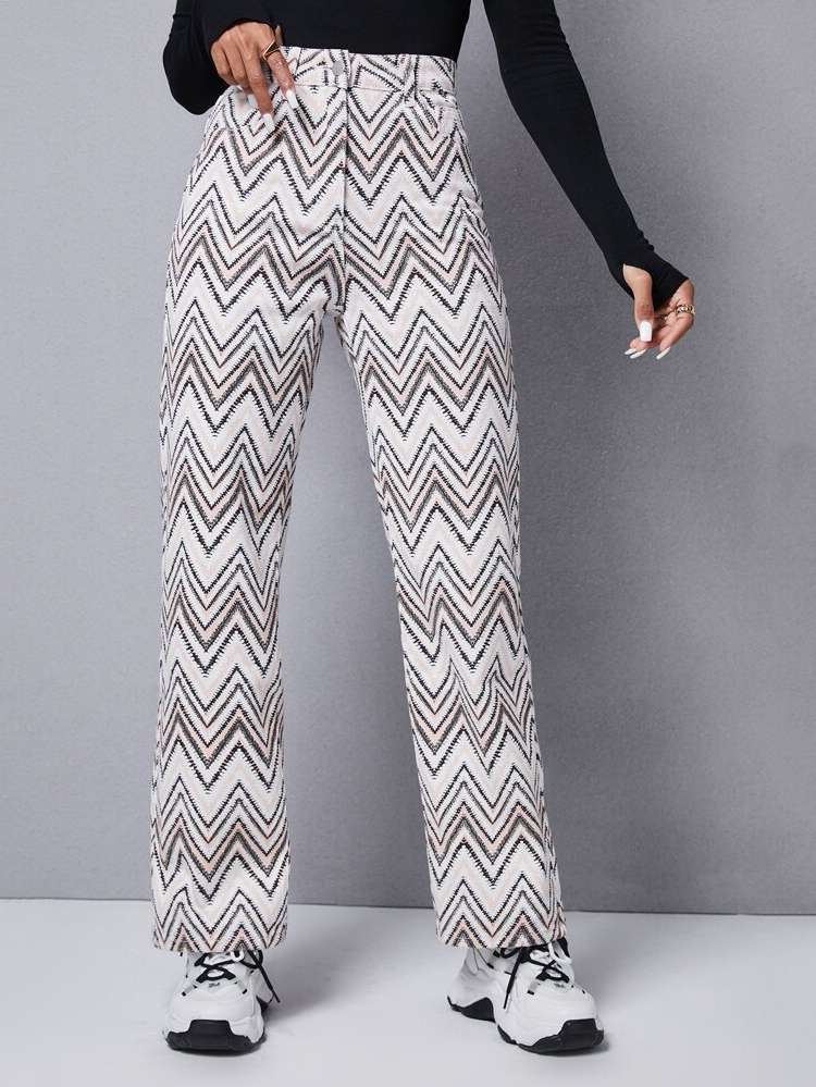 White Regular Fit Chevron Long Women Denim 234