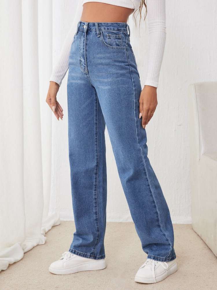  White Long Plain Women Denim 8433