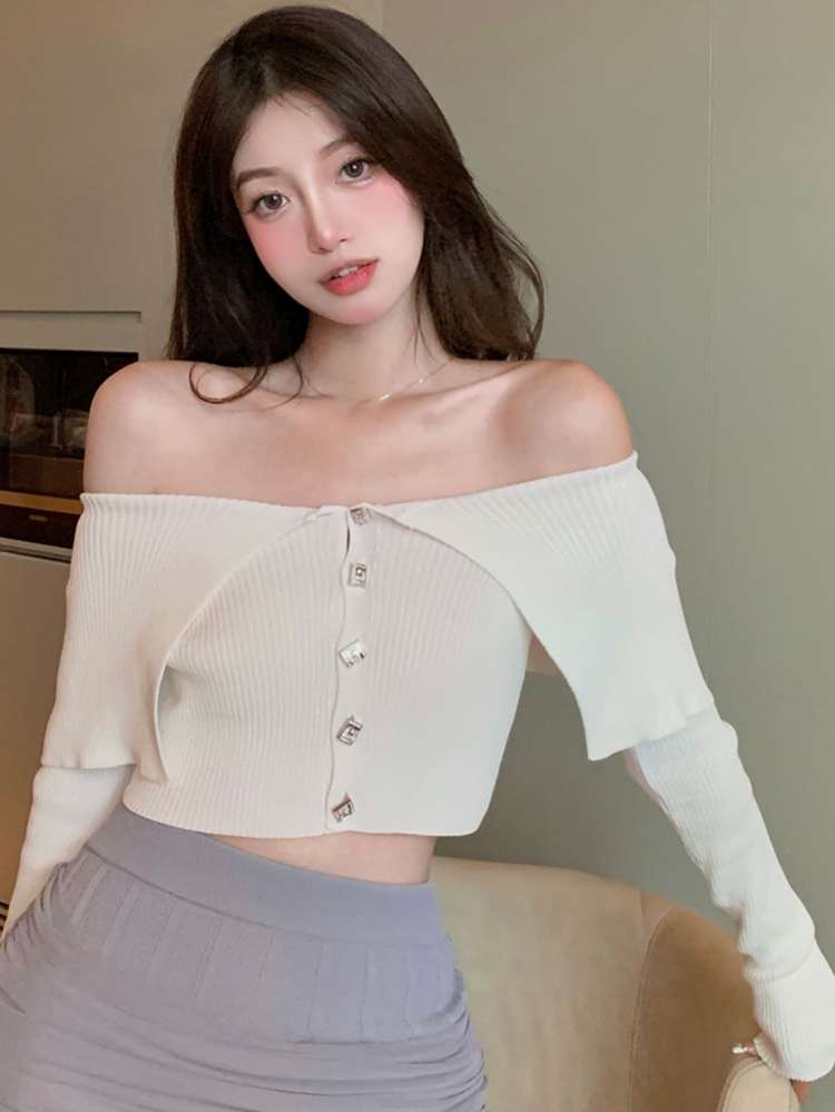  Regular Fit Casual Off the Shoulder Women Knitwear 1024