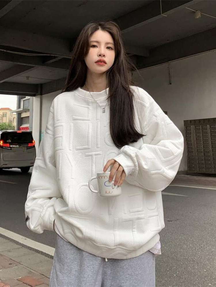  White Long Sleeve Women Sweatshirts 8245