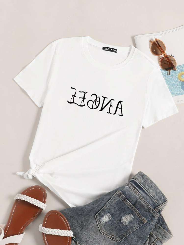 Regular Letter Short Sleeve Casual Women Tops, Blouses  Tee 2997