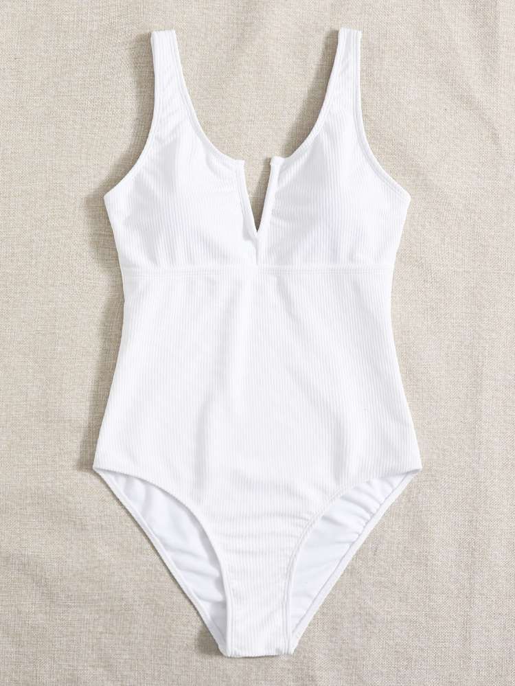  V neck White Plain Women Beachwear 3047