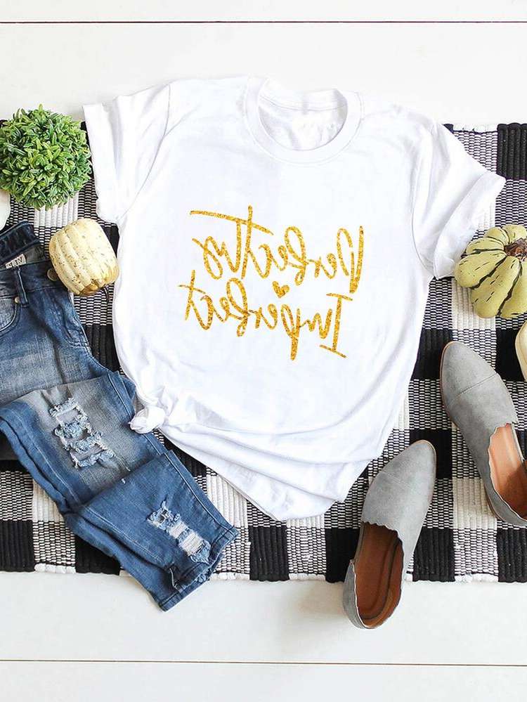  Short Sleeve White Women Tops, Blouses  Tee 53