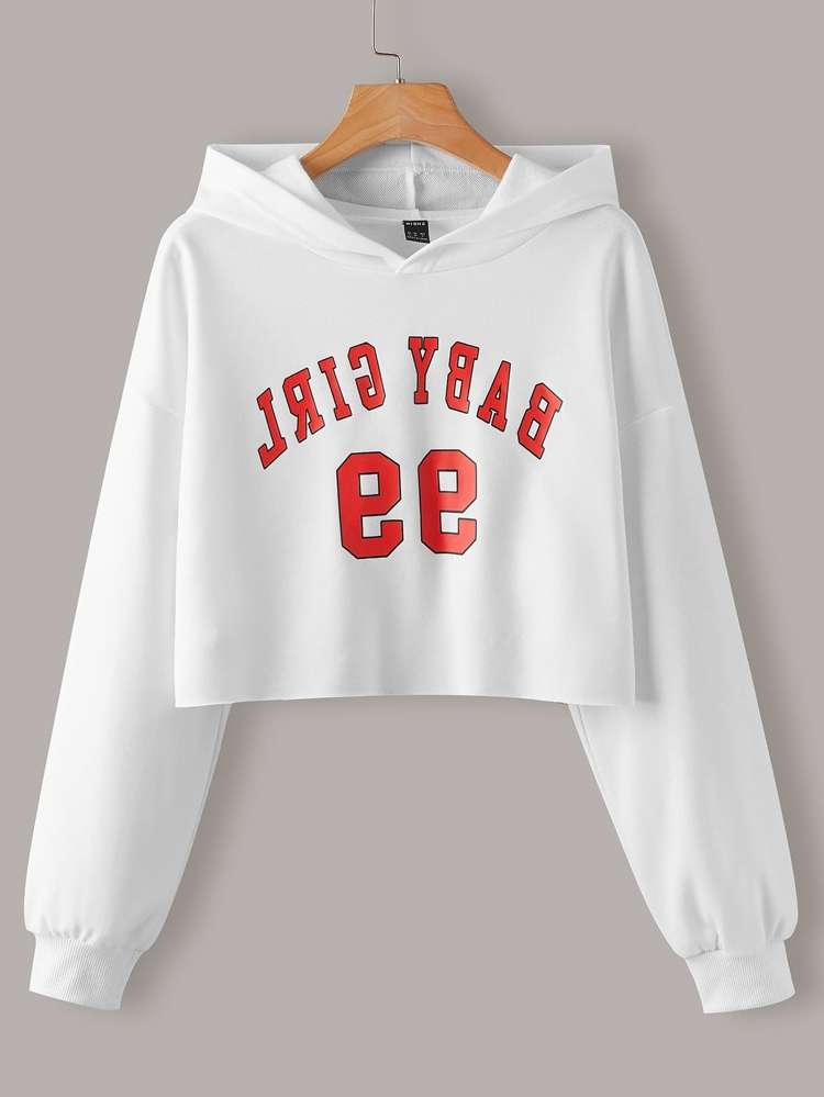 Letter Hooded Crop Women Sweatshirts 9285