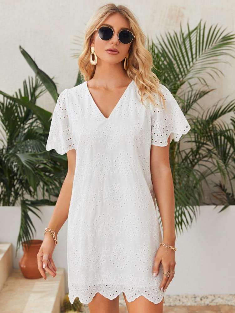 Short White Boho Women Clothing 7888