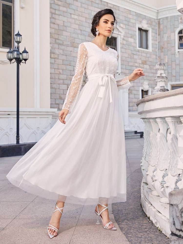 V neck Regular Fit Plain Maxi Women Dresses 3500