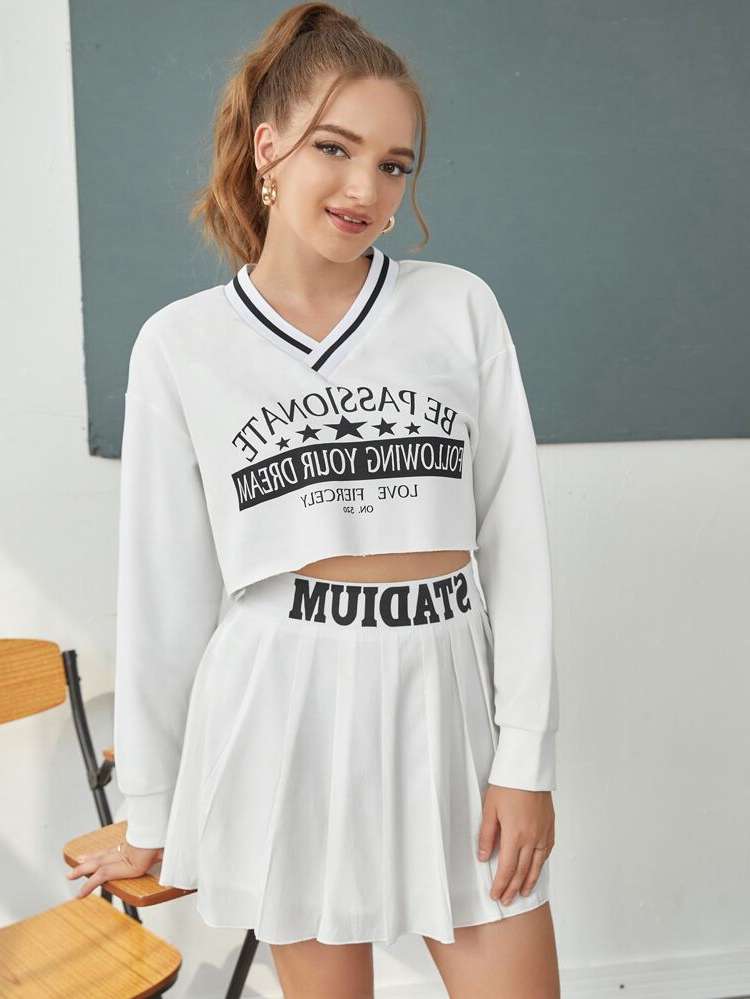  Regular Fit V neck Slogan Women Co-ords 6175