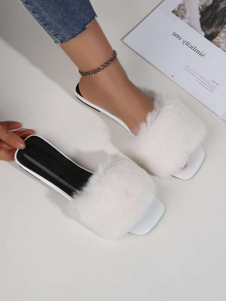  Plain Contrast Faux Fur Shoes 334