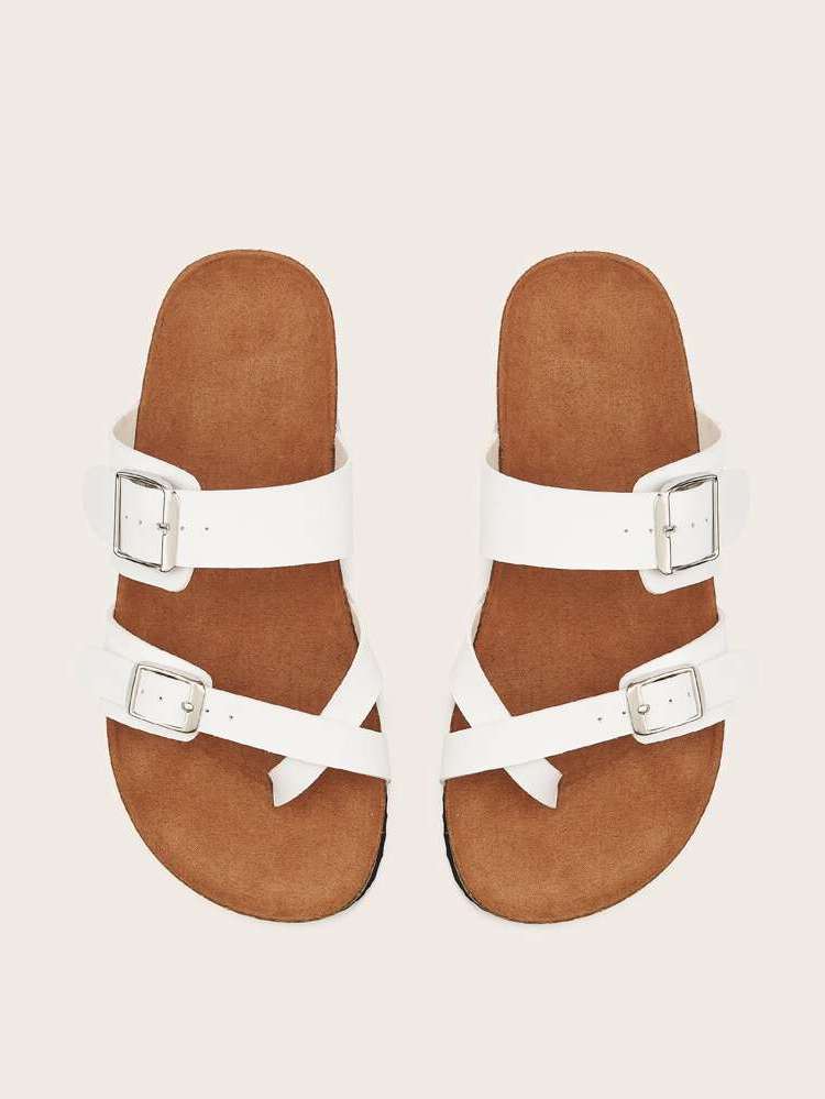 Buckle White Plain Women Shoes 7470