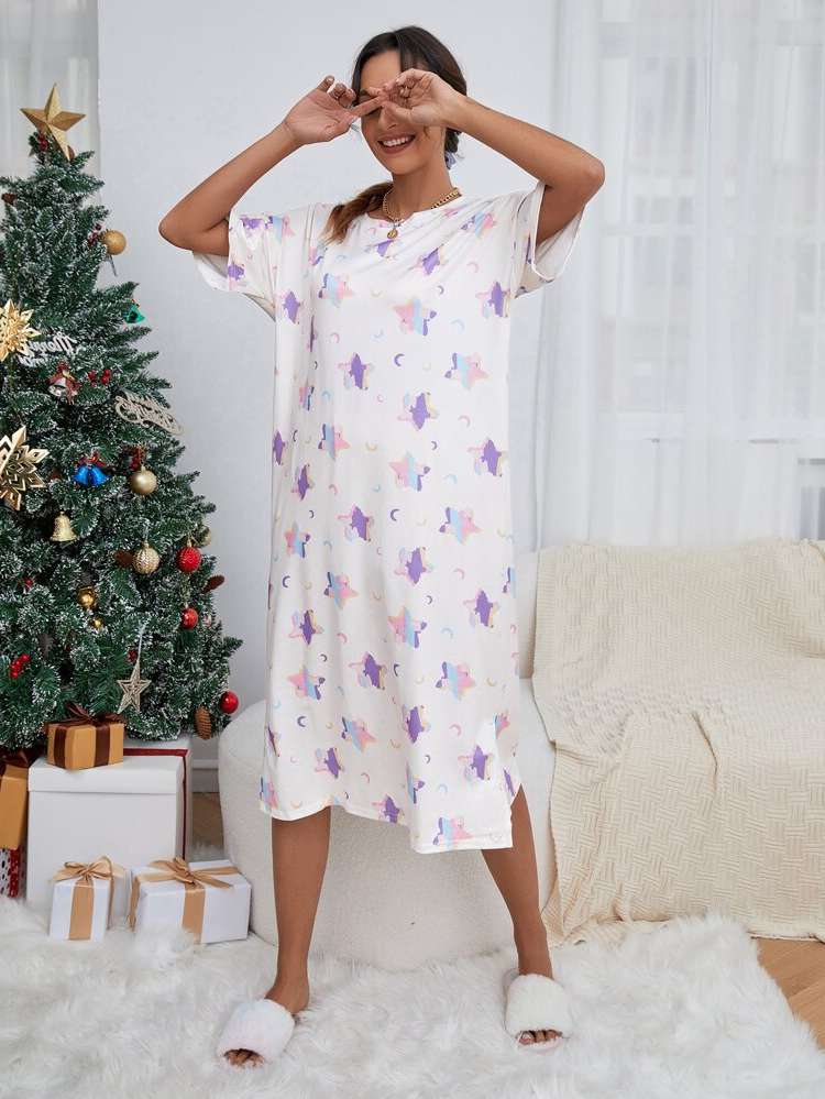 Short Sleeve White Women Nightgowns  Sleepshirts 495