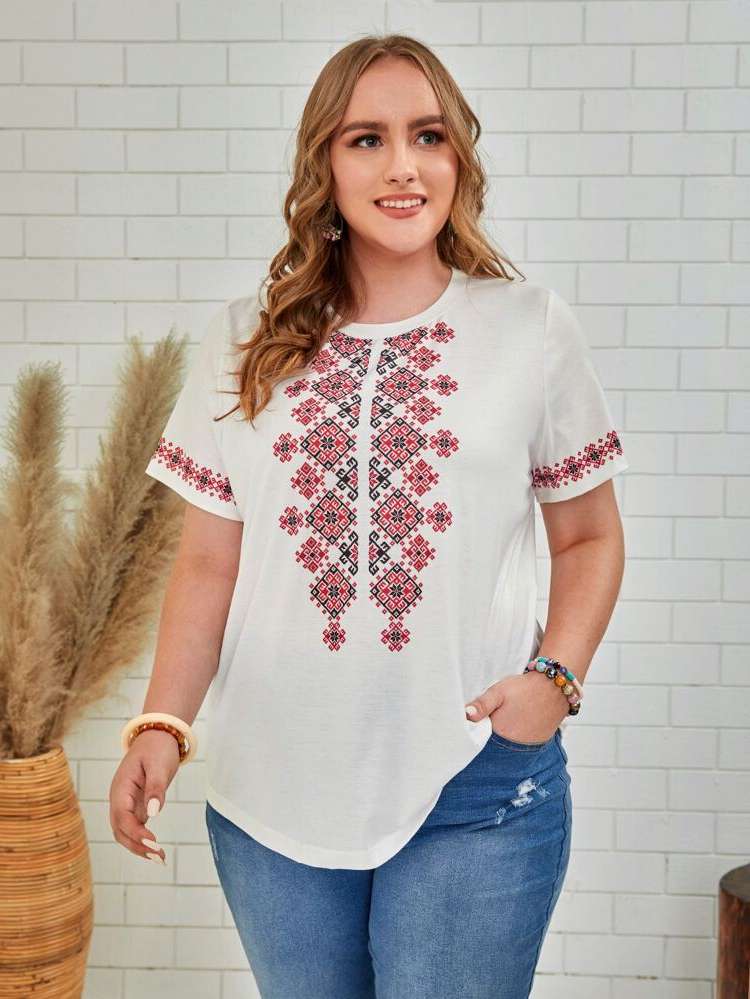  Tribal White Regular Plus Size T-shirts 717