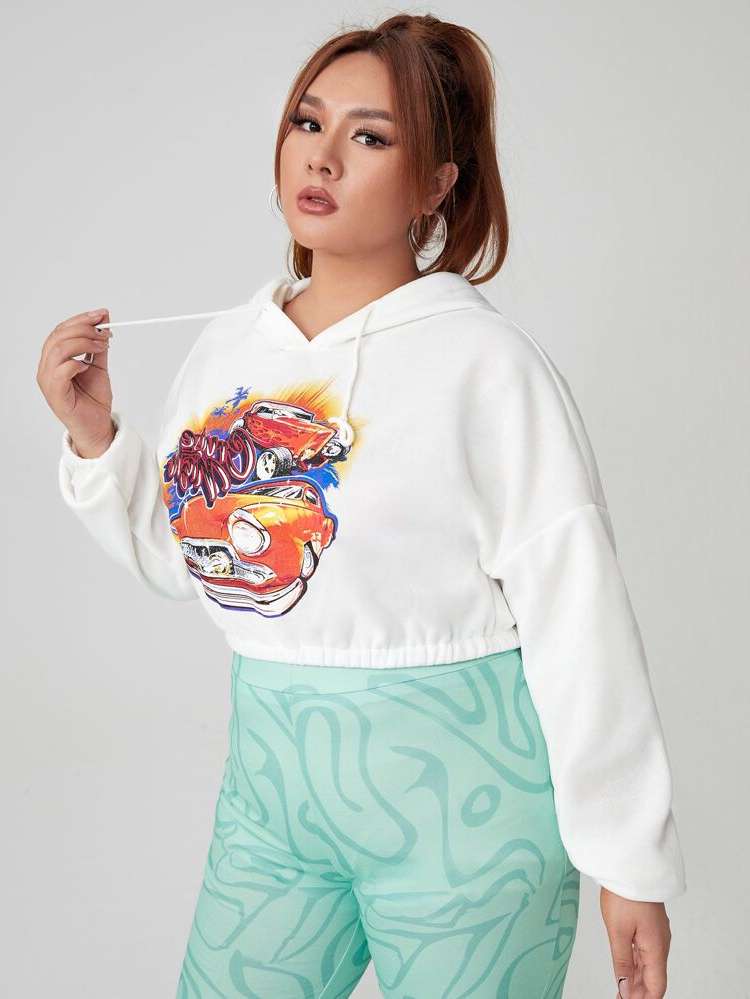 Drawstring Crop Casual Plus Size Sweatshirts 5073