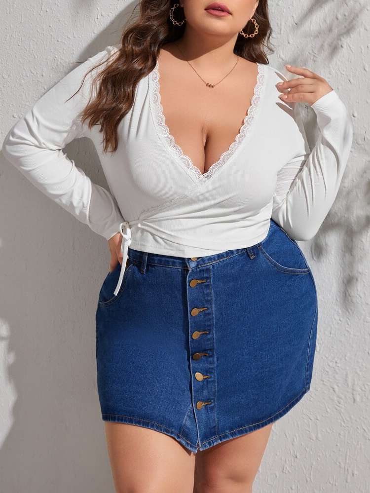 White Slim Fit Sexy Plain Plus Size Tops 8253