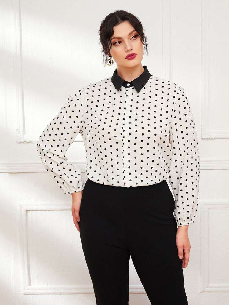  Collar White Elegant Plus Size Blouses 7445