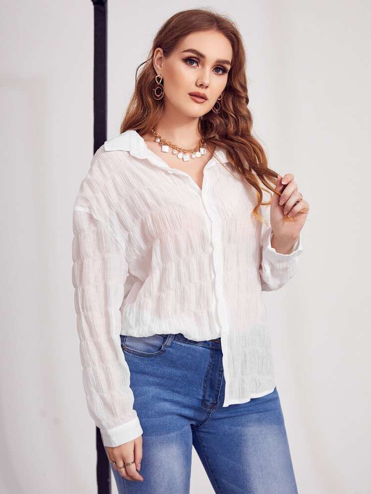 Long Sleeve Casual Regular Fit Long Plus Size Blouses 772