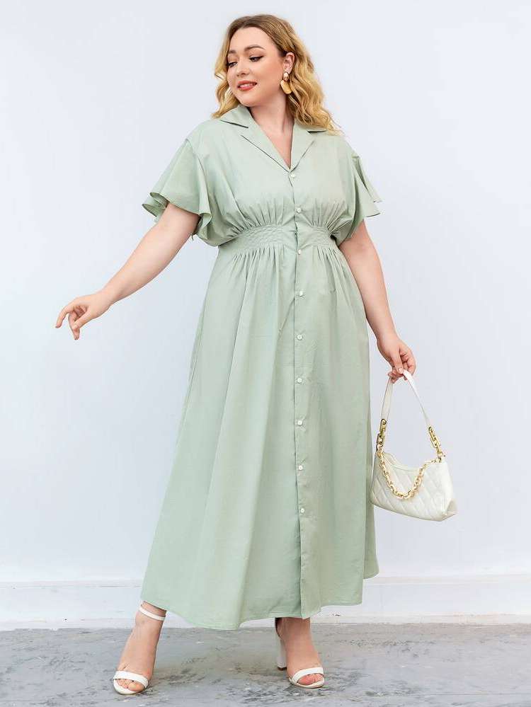 Elegant Regular Fit Lapel Plus Size Dresses 5020