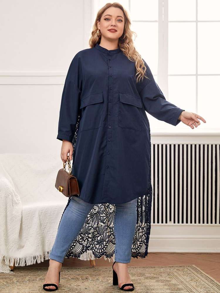 Long Oversized White Plus Size Blouses 9033