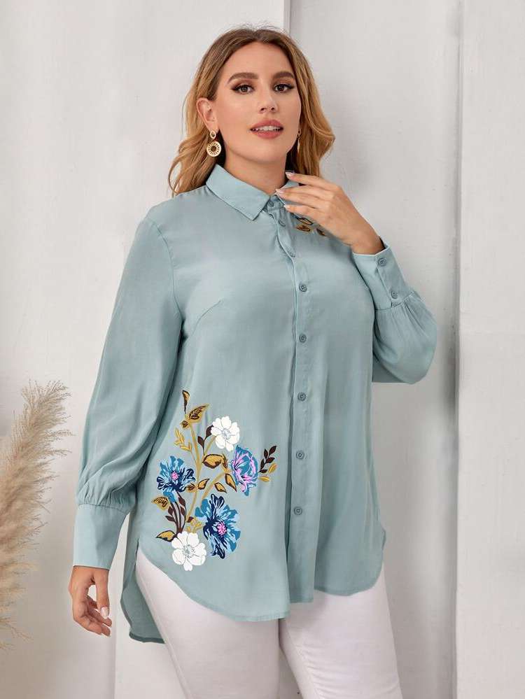 Long Sleeve Regular Fit Elegant Plus Size Tops 6842