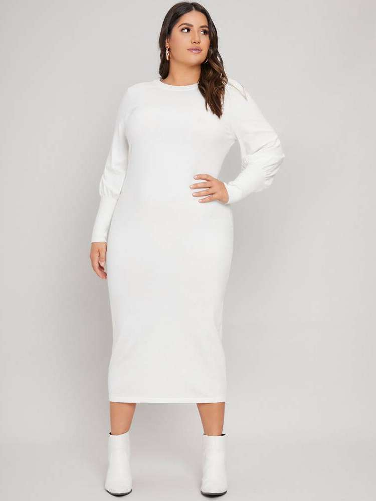  Midi Round Neck Plus Size Sweater Dresses 6937