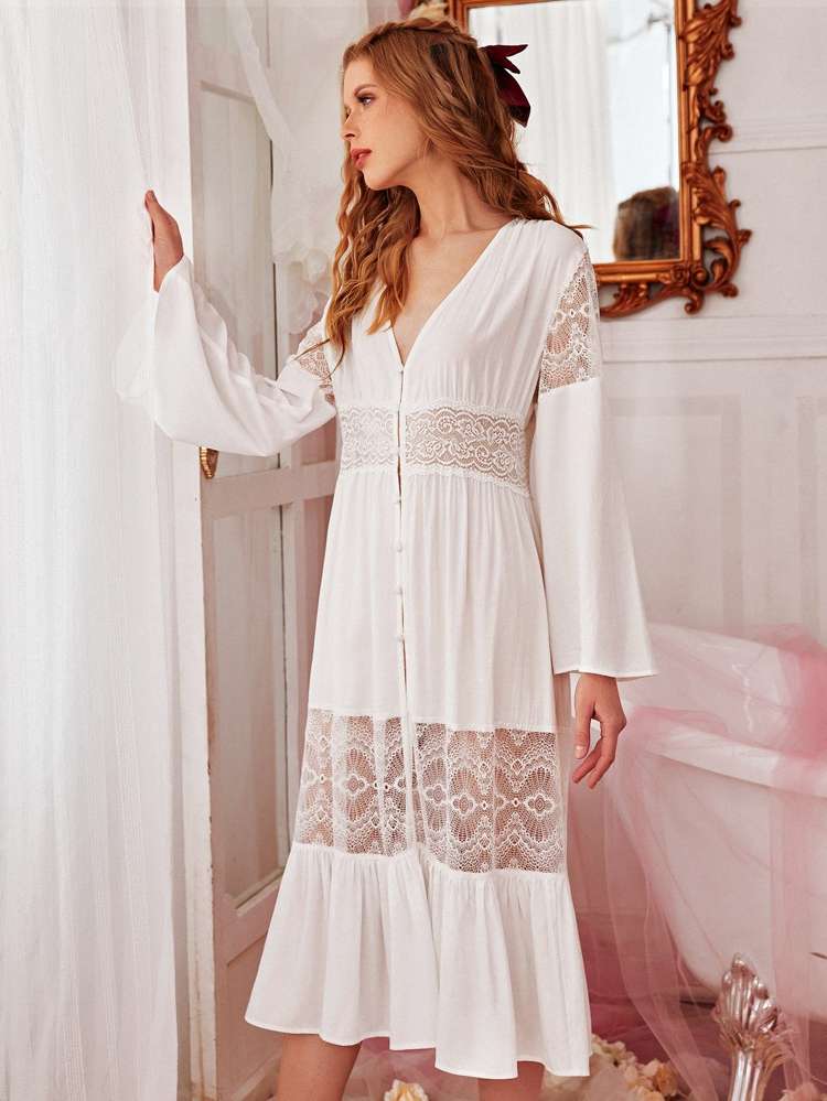 Long Sleeve White Royal Underwear  Sleepwear 9082