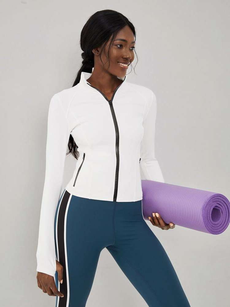  Stand Collar Plain Women Activewear 796