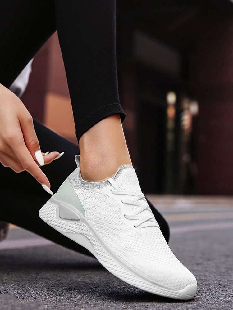 Plain White Lace Up Women Sports Shoes 244