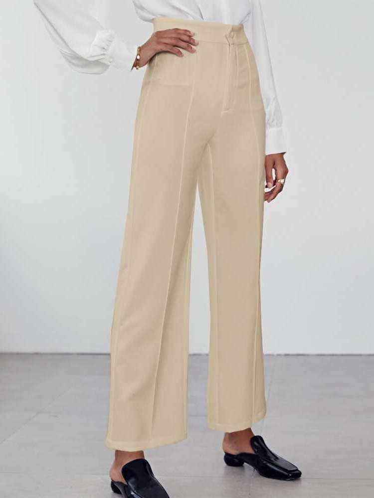 White Regular Fit Button Women Suit Pants 9278