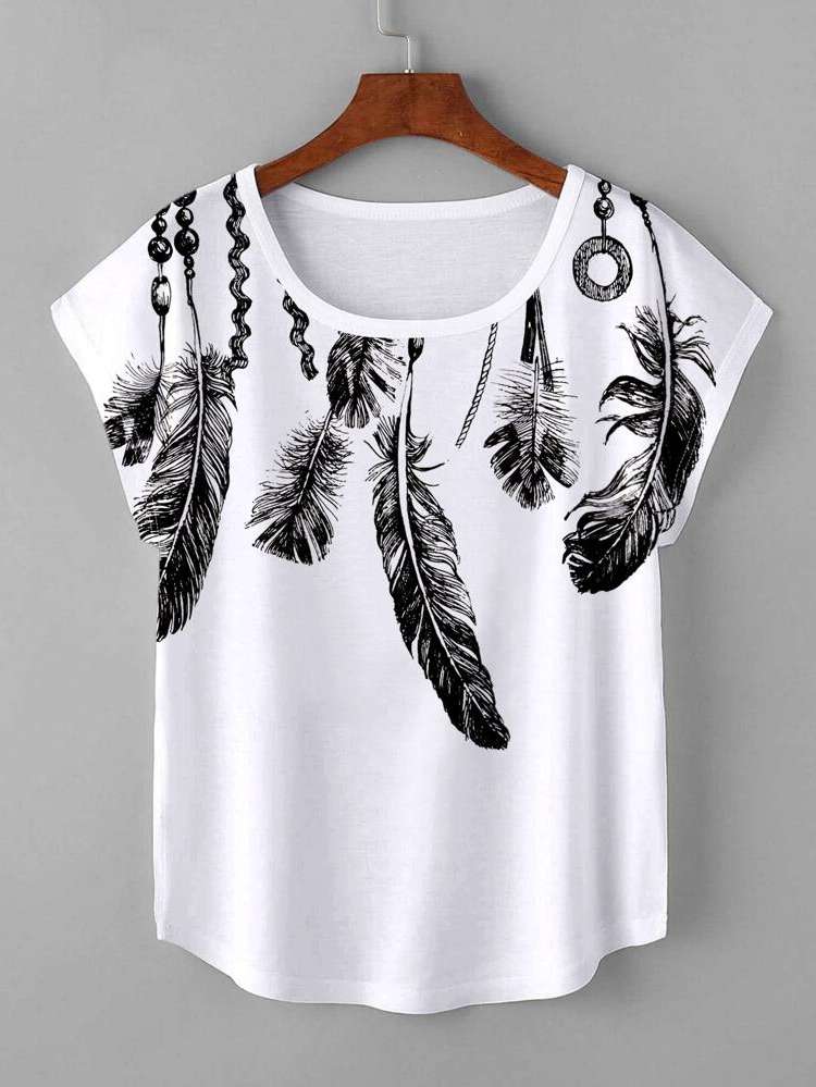 Regular Fit Scoop Neck Tribal Women T-Shirts 5754