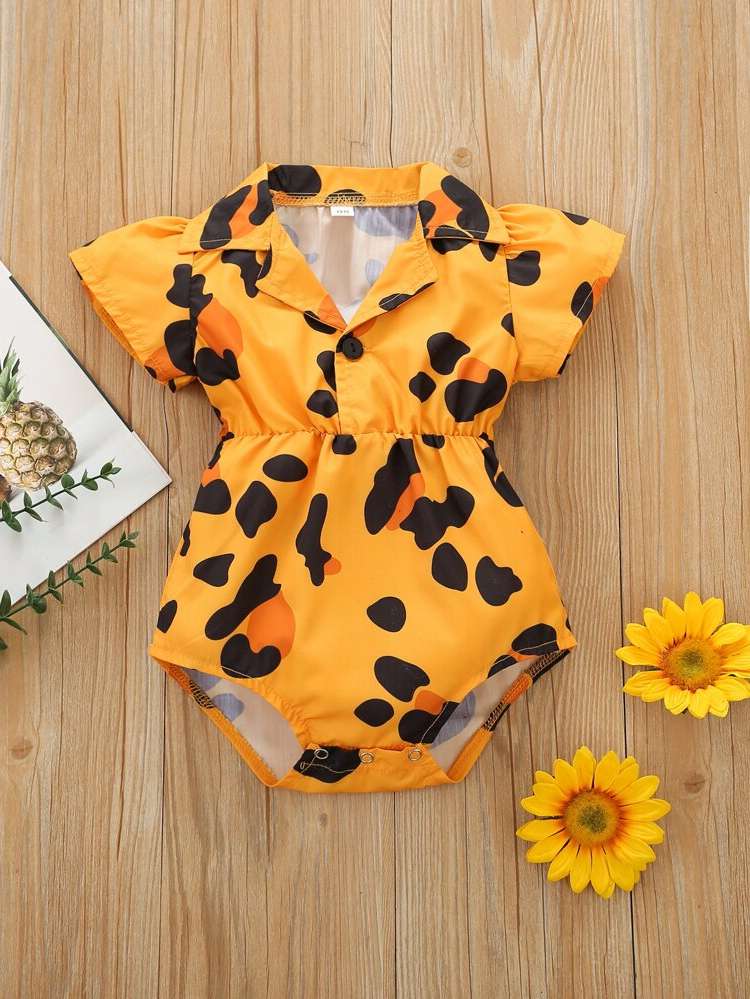 Cap Sleeve All Over Print Lapel Baby Clothing 9972