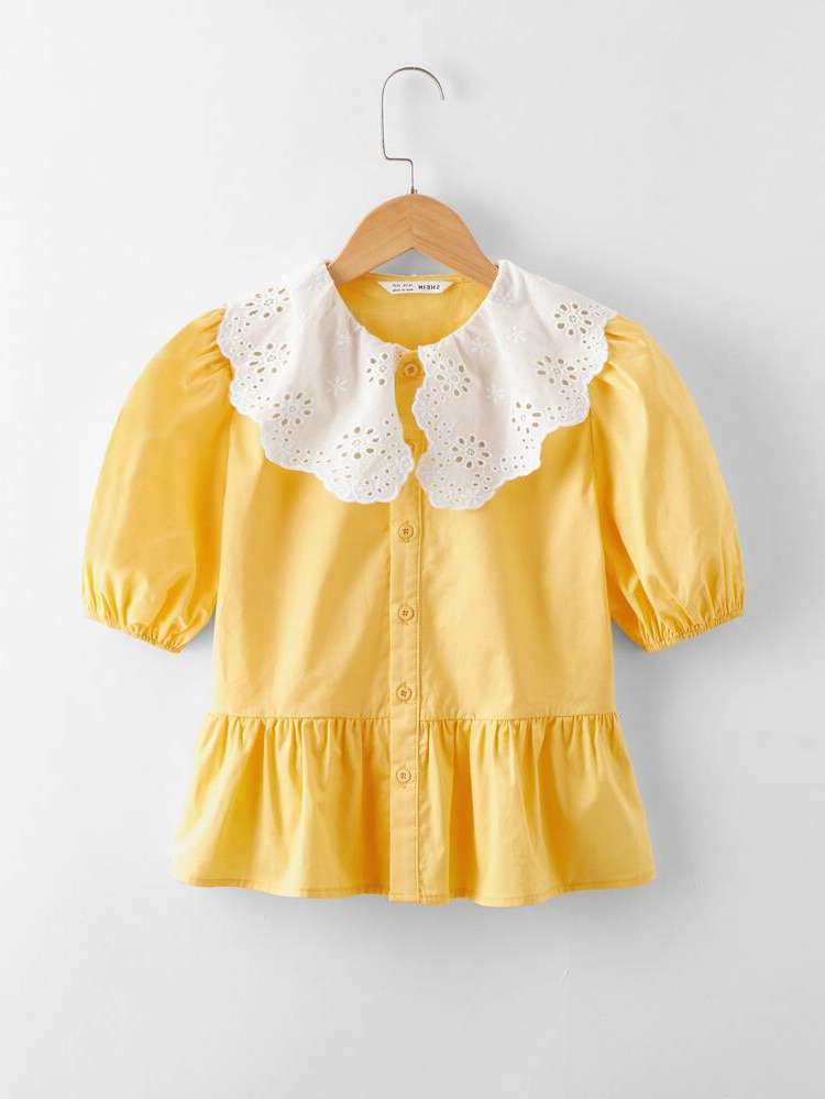 Short Sleeve Cute Peter Pan Collar Girls Blouses 456