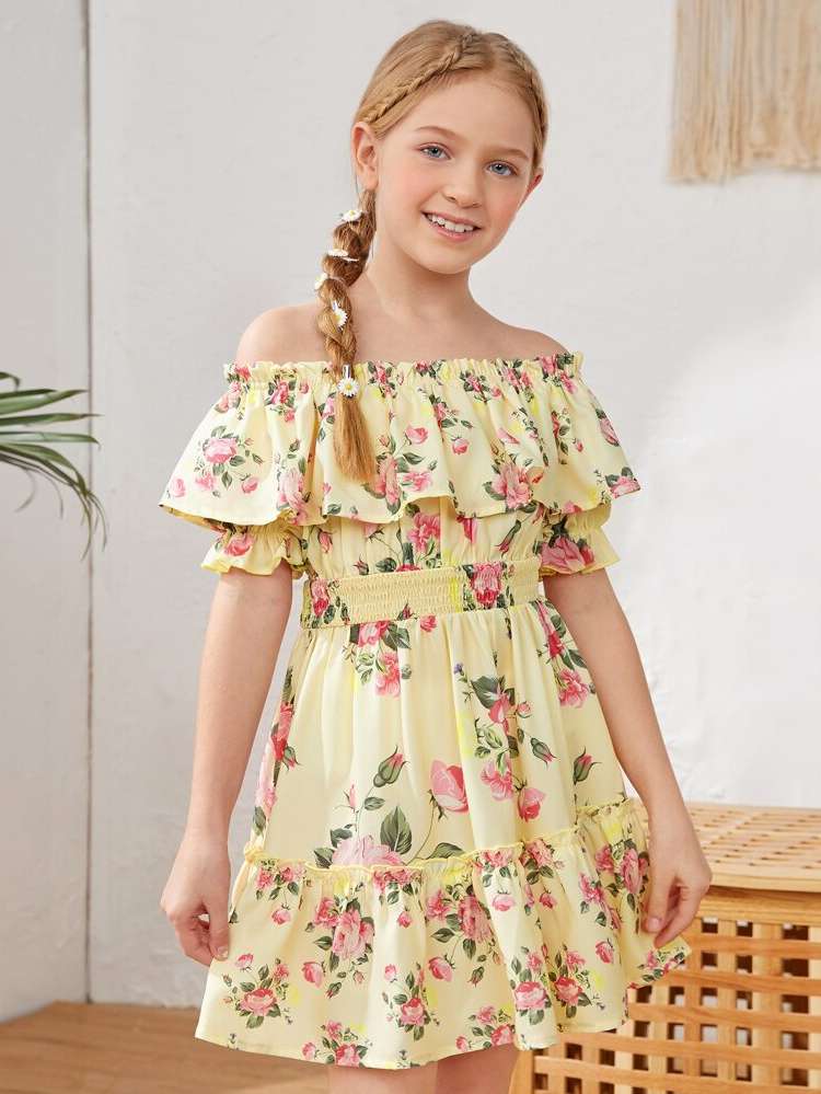 Boho Yellow Ruffle Kids Clothing 582