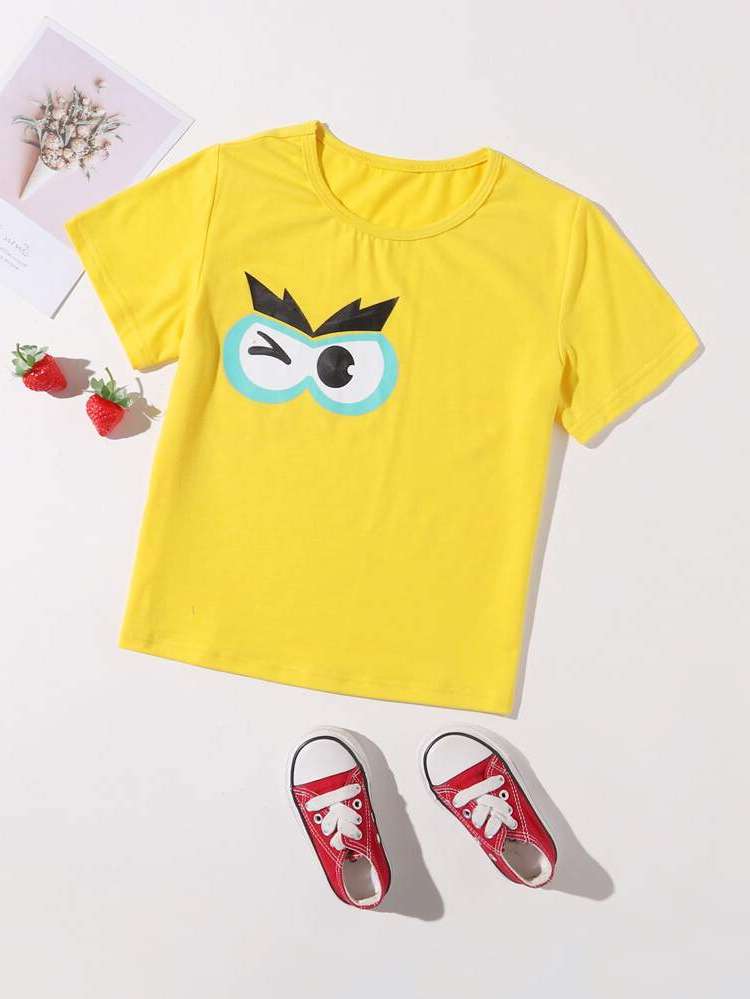 Round Neck Regular Regular Fit Yellow Girls T-Shirts 3077