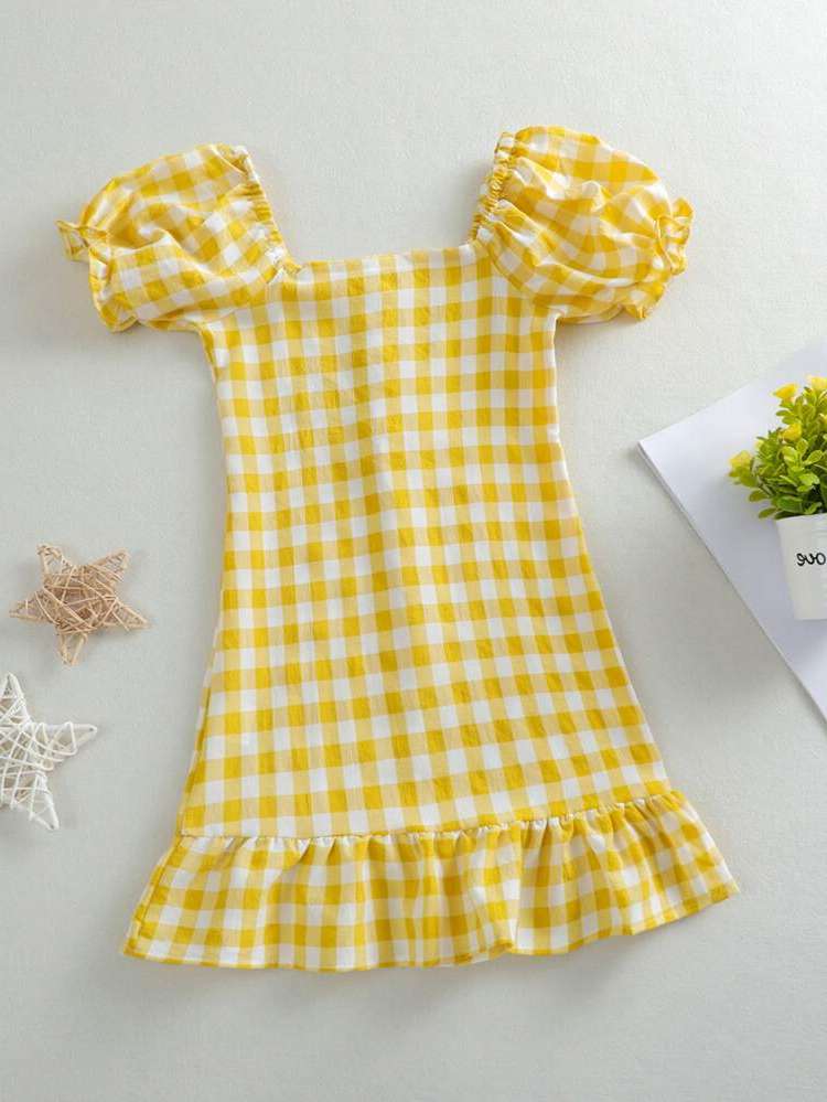 Regular Fit Square Neck Yellow Short Girls Clothing 5484