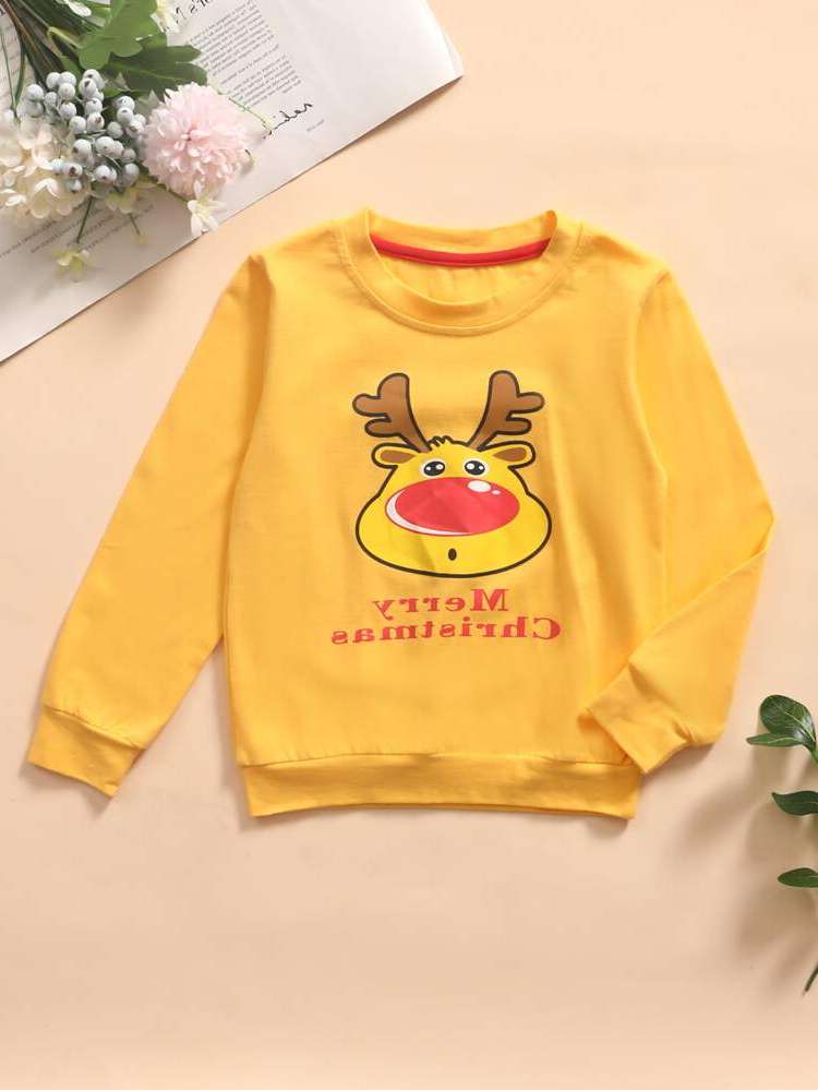 Regular Christmas Round Neck Casual Toddler Girl Sweatshirts 577