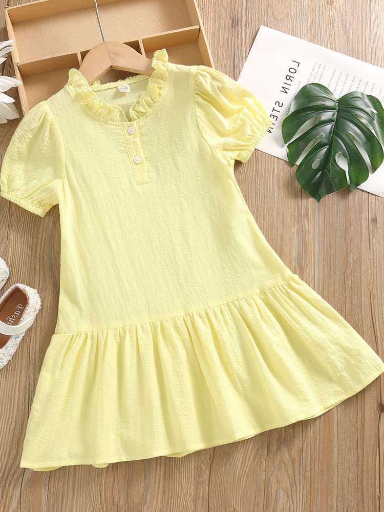 Plain Yellow Short Regular Fit Toddler Girls Clothing 243