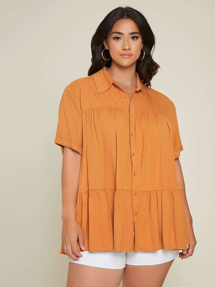 Long Yellow Oversized Casual Plus Size Blouses 1801