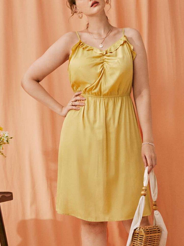 Spaghetti Strap Sleeveless Regular Fit Plain Plus Size Dresses 181