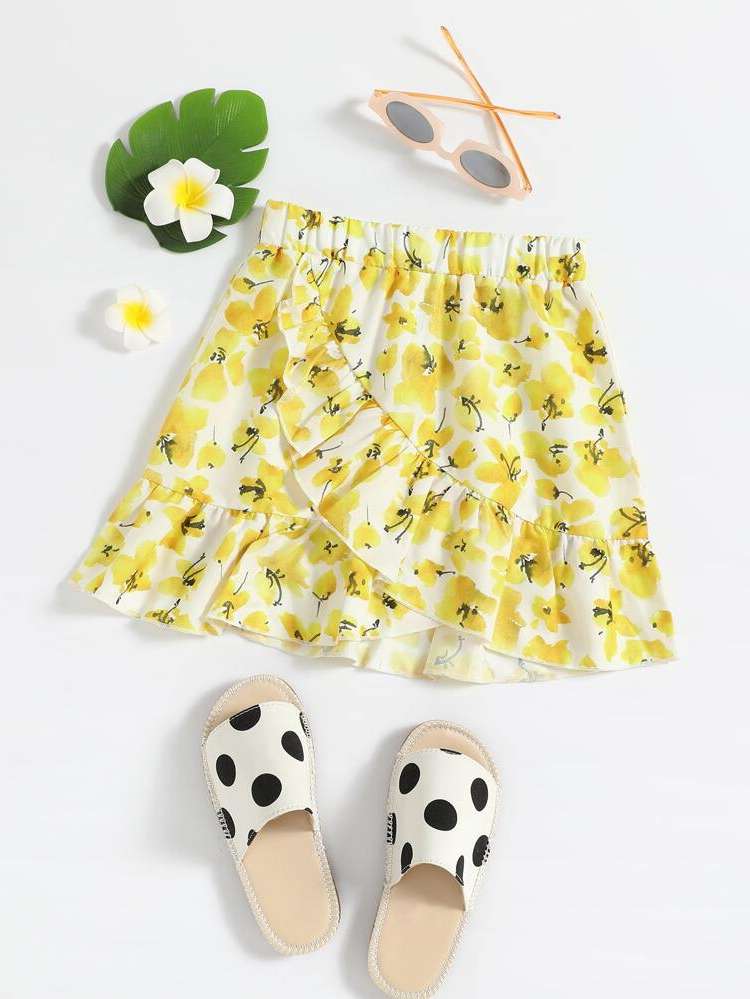  Yellow Floral Asymmetrical Kids Clothing 810