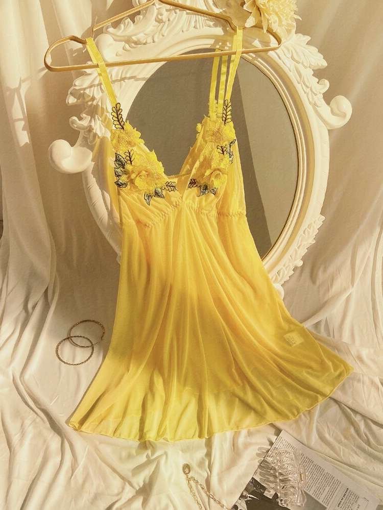  Spaghetti Strap Yellow Underwear  Sleepwear 6213