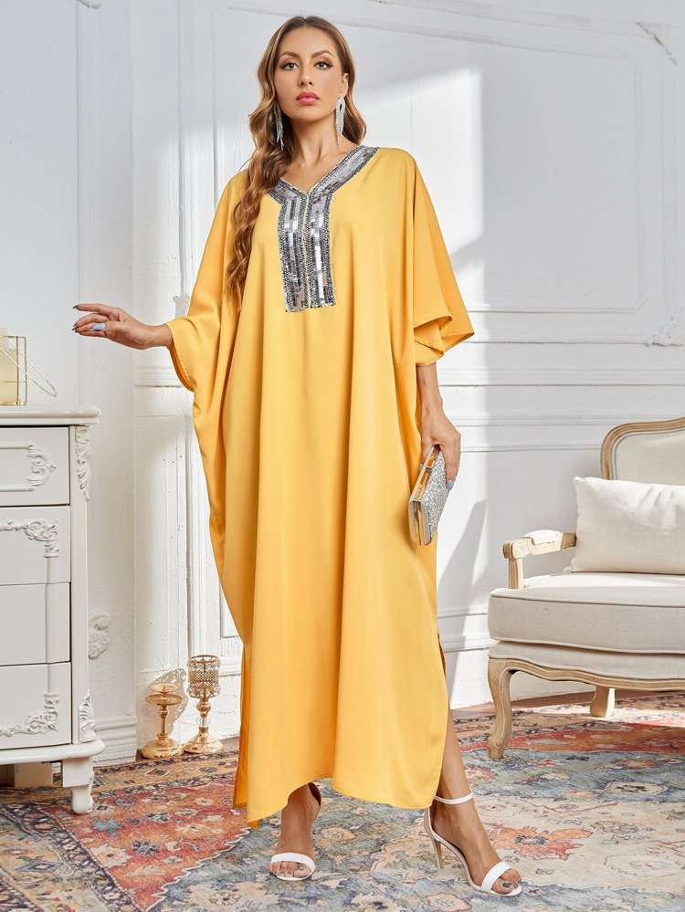 Glamorous Contrast Sequin Colorblock Yellow Arabian Wear 729