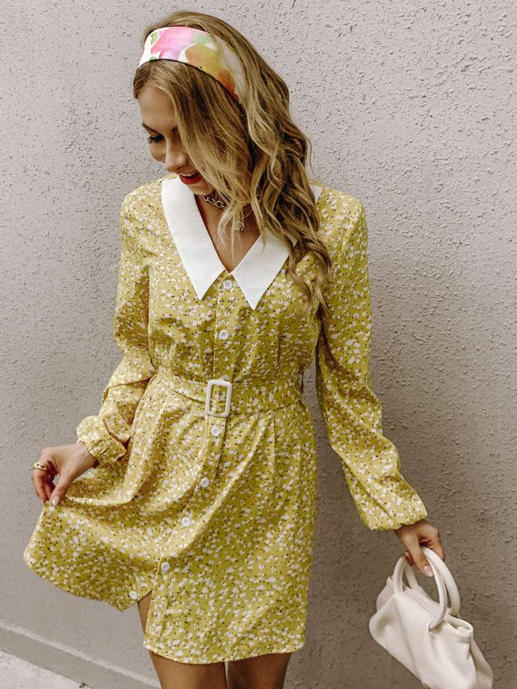  Vintage Long Sleeve Short Women Dresses 1107