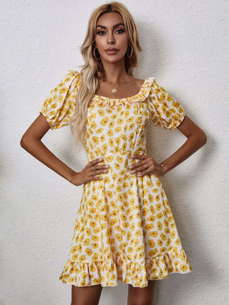 Scoop Neck Floral Boho Women Dresses 4870