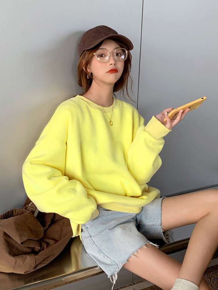 Plain Regular Yellow Women Sweatshirts 2228