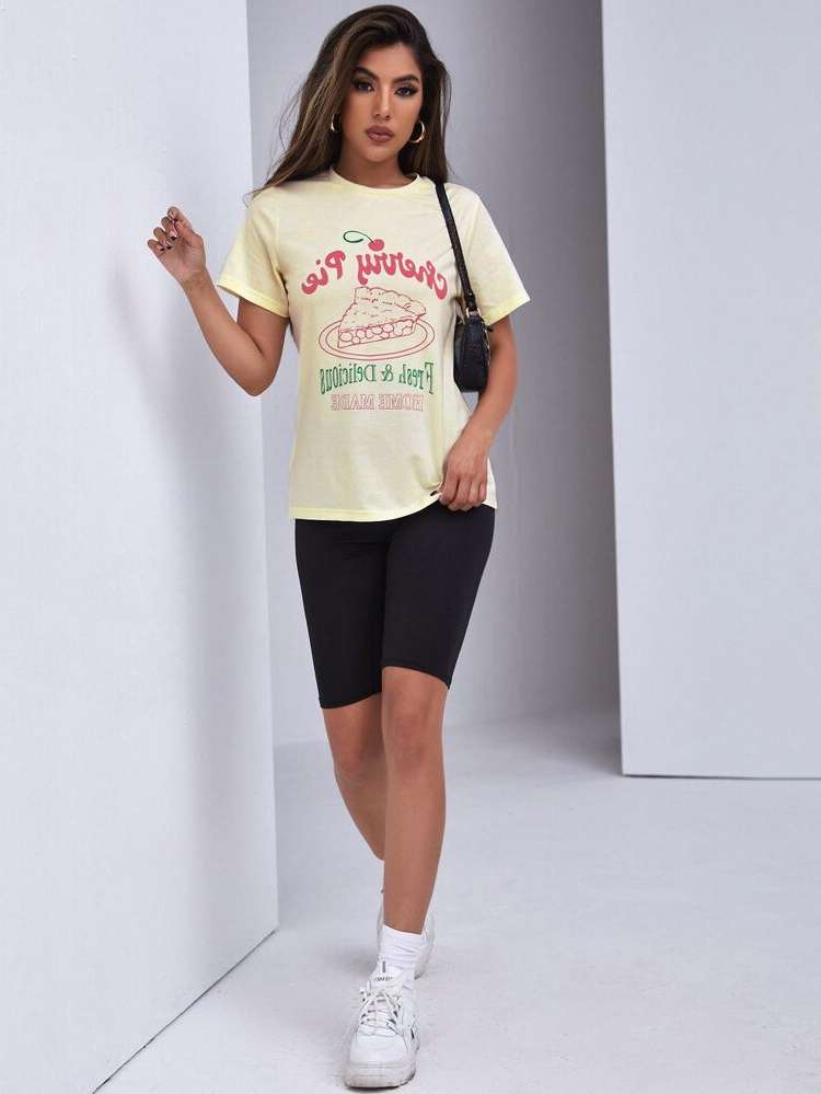  Round Neck Yellow Regular Fit Women T-Shirts 9027