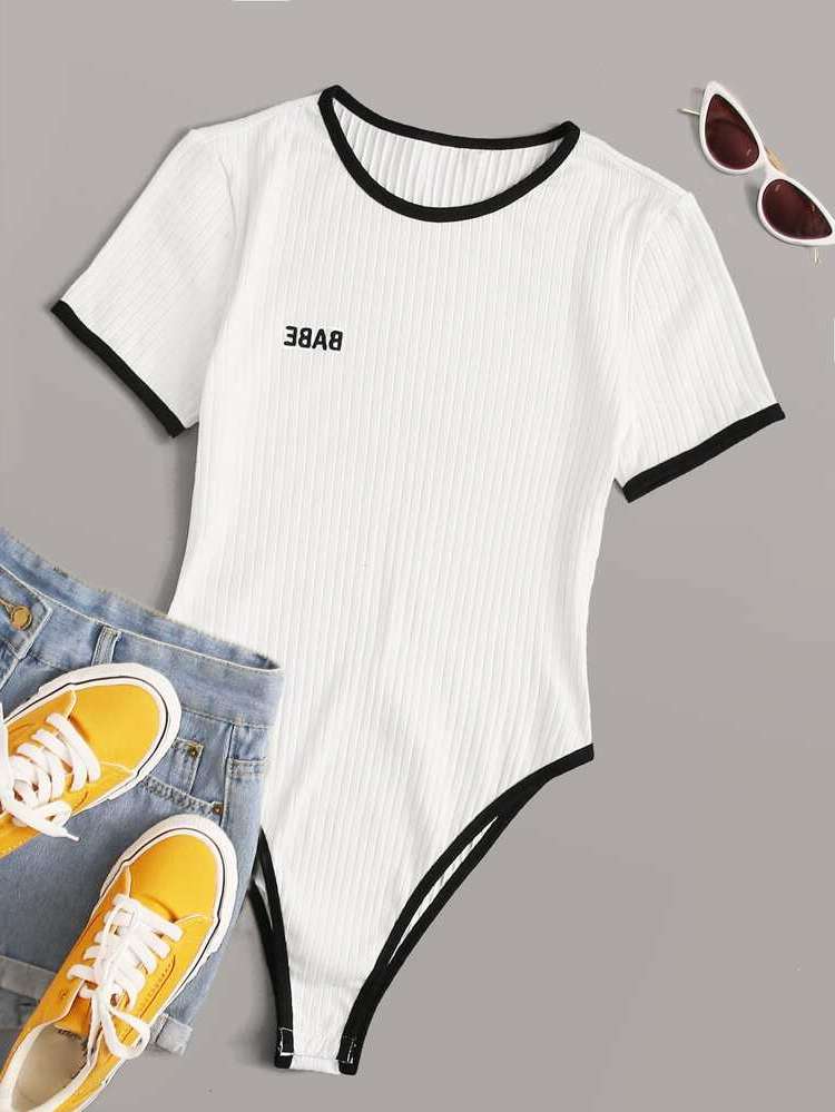 Sporty Skinny Short Sleeve Embroidery Women Jumpsuits  Bodysuits 220