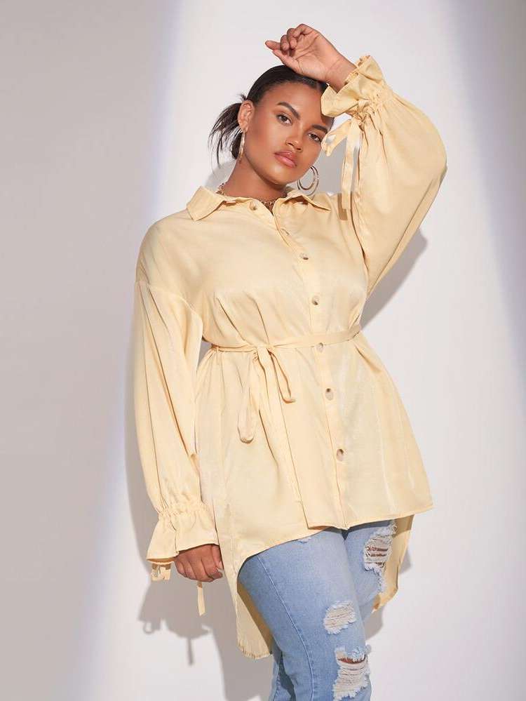  Yellow Long Sleeve Casual Plus Size Blouses 295