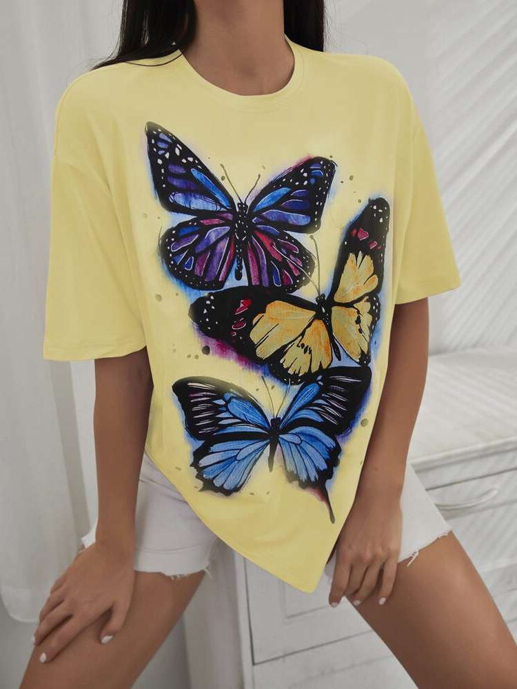 Butterfly Casual Half Sleeve Women Tops, Blouses  Tee 9706